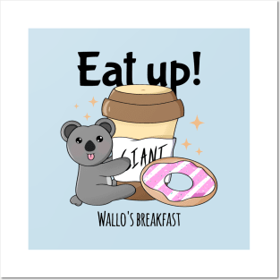 Cute Funny Breakfast Coffee And Donut Lover Kawaii Koala Meme Posters and Art